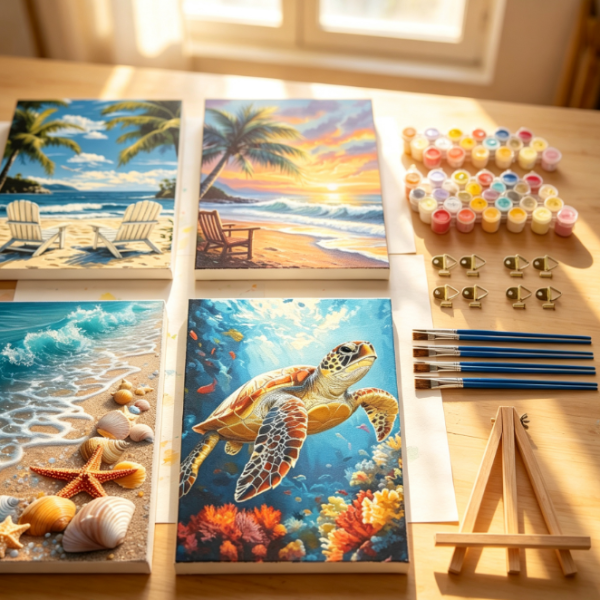 Beach-themed canvas painting set