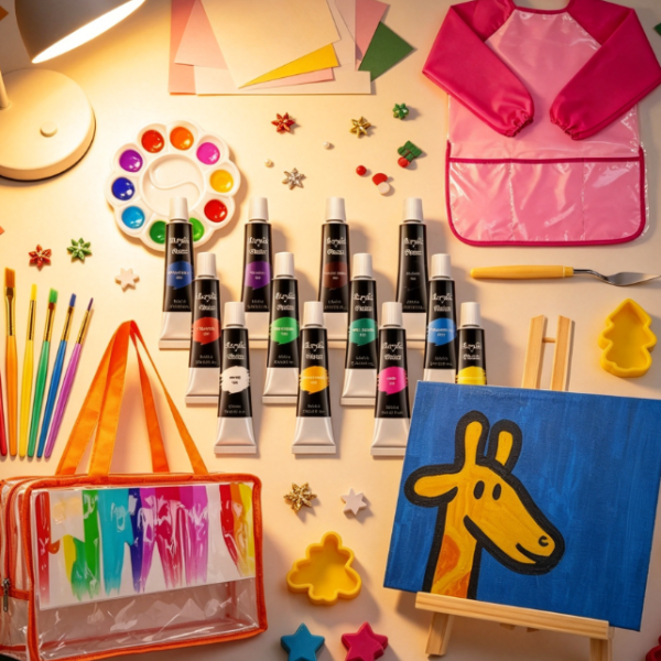 Mini canvas, easel, and paint set