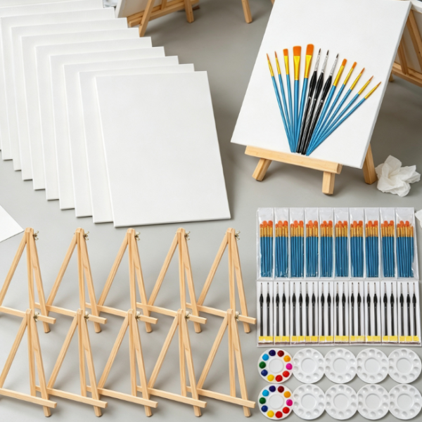 Multi-color acrylic, canvas, and easel set