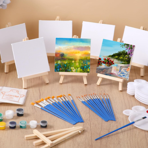Mini canvas and easel painting set